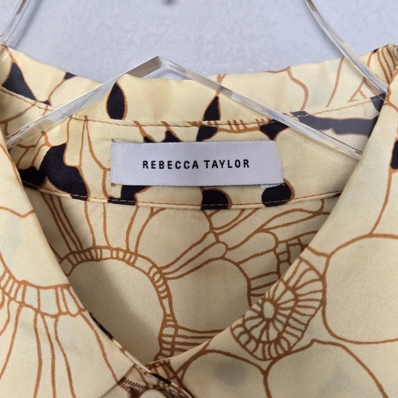 Rebecca Taylor Pop Art Floral Silk Blouse Butter Yellow Black Contemporary Chic - Picture 5 of 9